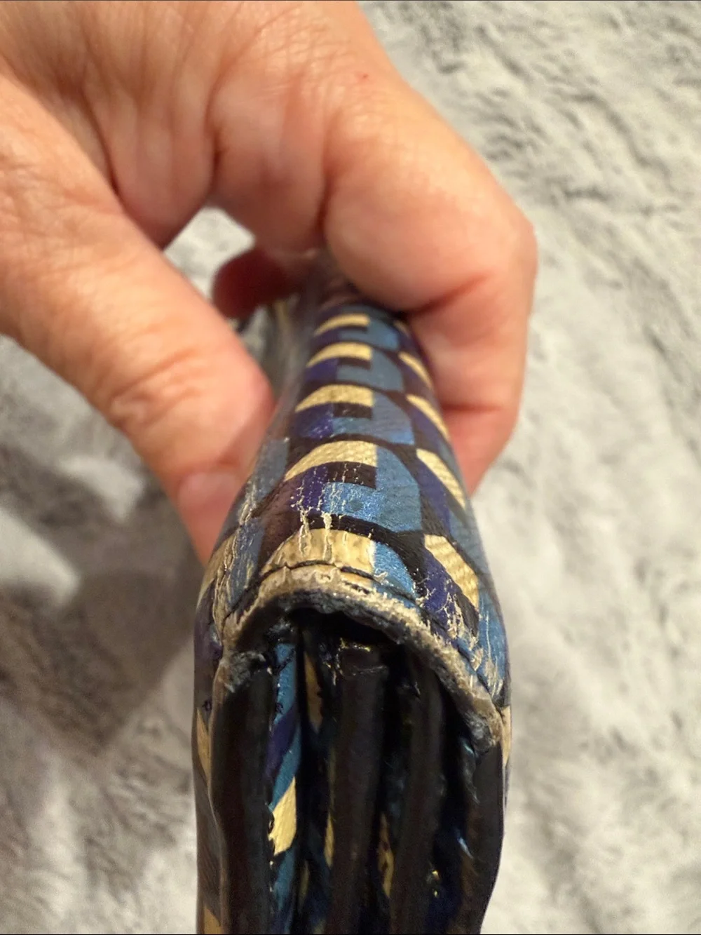 Prada Blue Geometric Print Leather Clutch Wallet